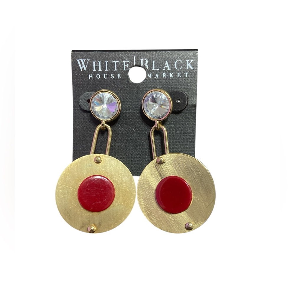 New White House Black Market Red And Gold Earrings